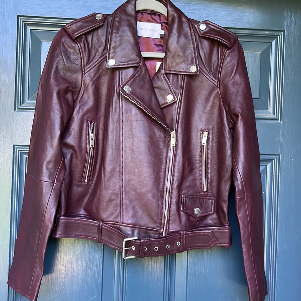 Rebecca Minkoff Burgundy Leather Moto Jacket